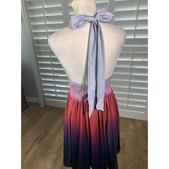 NEW Halter Dress Large Purple Ombre Backless Lightweight Cut Outs Fit Flare - Picture 9 of 11